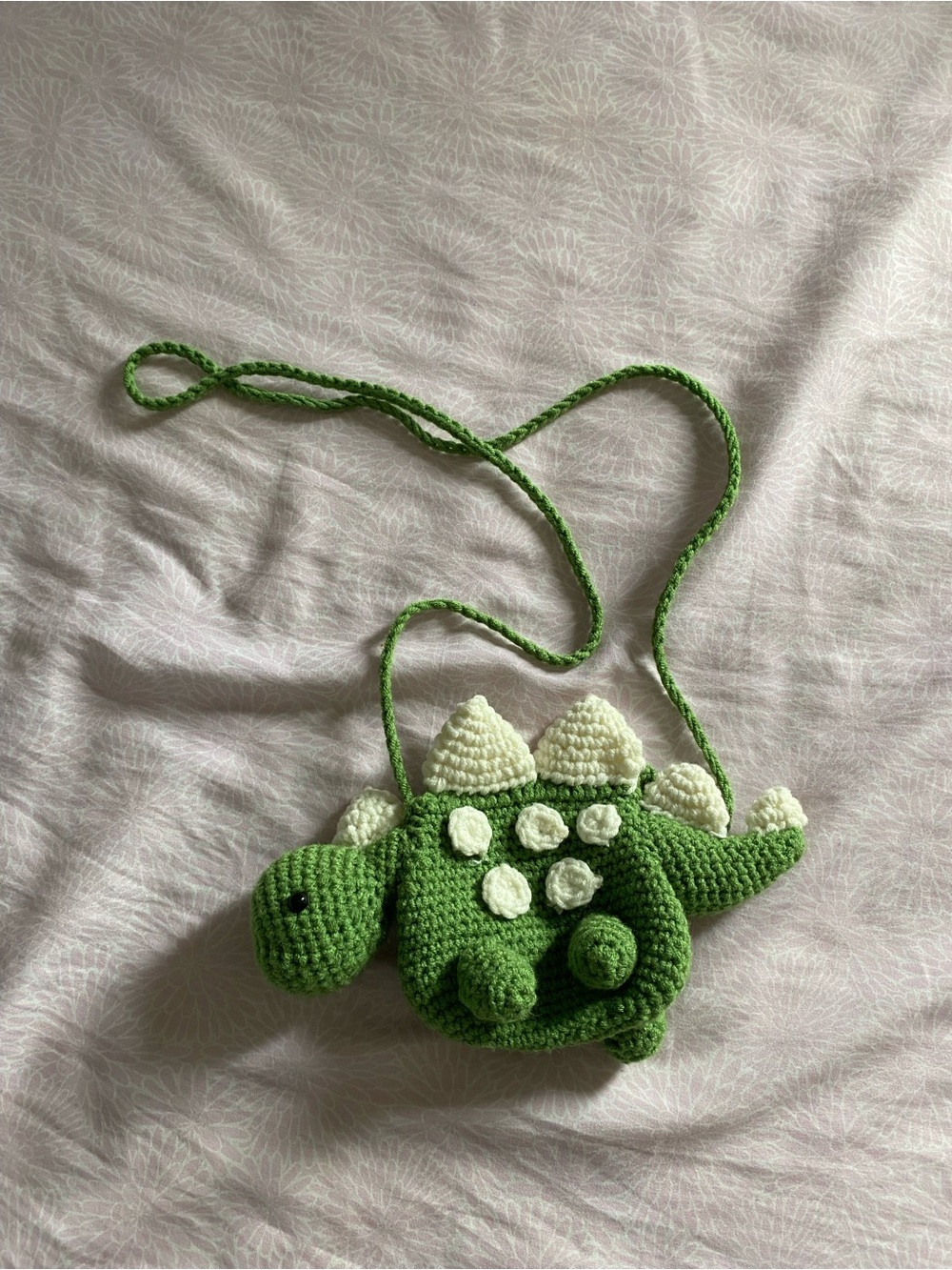 Handmade Green Crochet Dinosaur Crossbody Bag for Kids